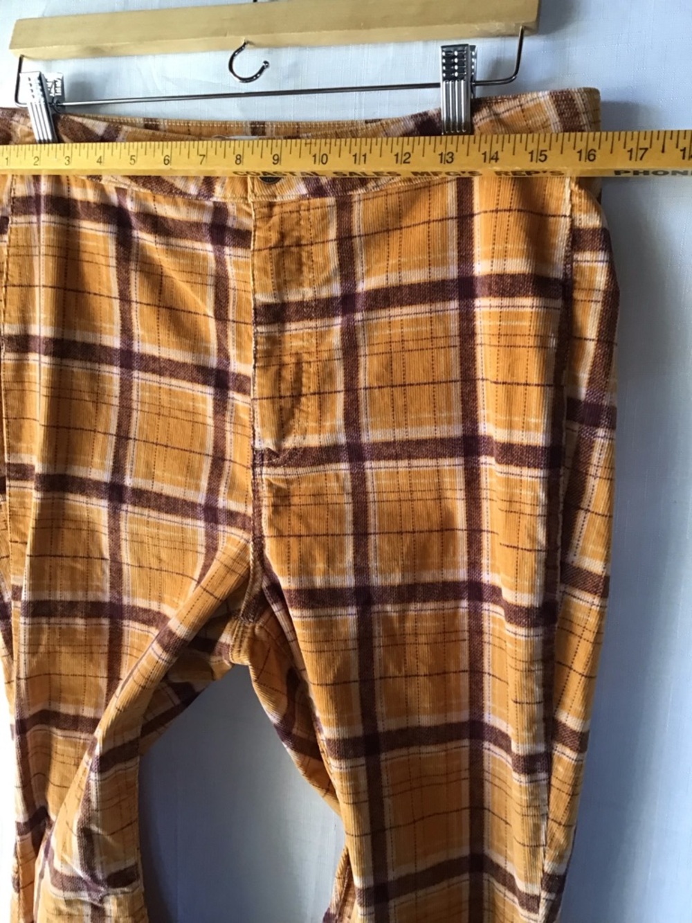 Free People women’s Yellow Plaid Wide Leg Flare Pants Size 32 Retro - Picture 8 of 15